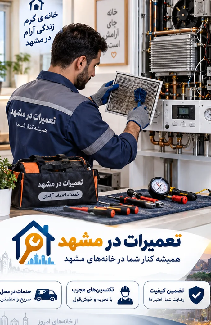 تکنسین در حال بررسی و سرویس فیلتر و قطعات پکیج دیواری