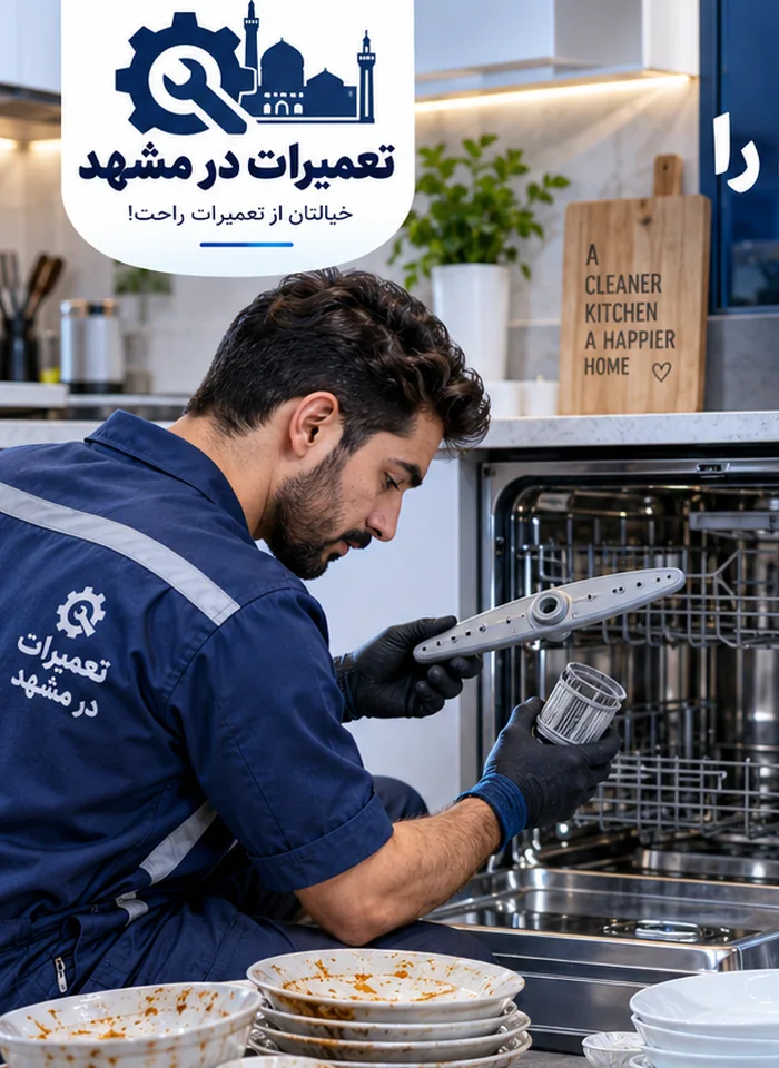 تصویر تبلیغاتی تعمیر قطعات داخلی ماشین ظرفشویی