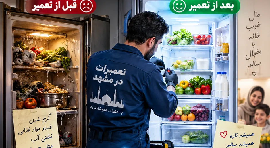 تصویر تبلیغاتی مقایسه وضعیت یخچال معیوب و یخچال سالم